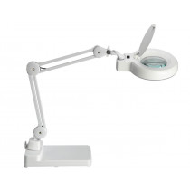 Lampe loupe LED ronde 12 cm blanche avec socle de table