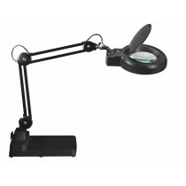 Lampe loupe LED ronde 12 cm noire avec socle de table