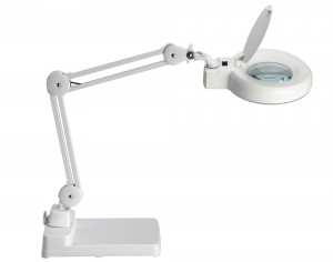 Lampe loupe ronde 12 cm blanche avec socle de table