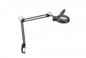 Lampe loupe LED ronde 12 cm noire avec pince